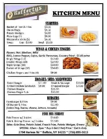 Rafferty's Irish Pub Menu