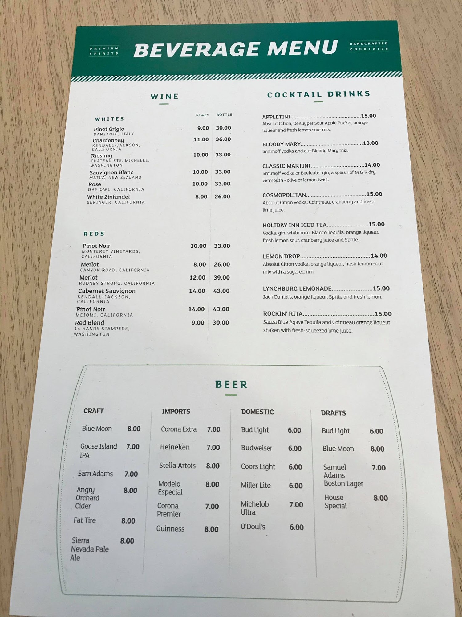 Hudson's Bar & Grill Menu