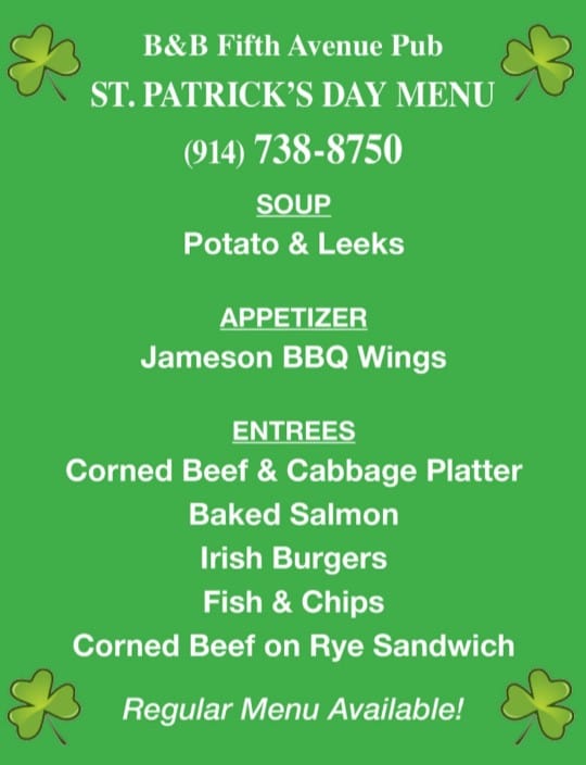 B & B's 5th Avenue Pub Menu