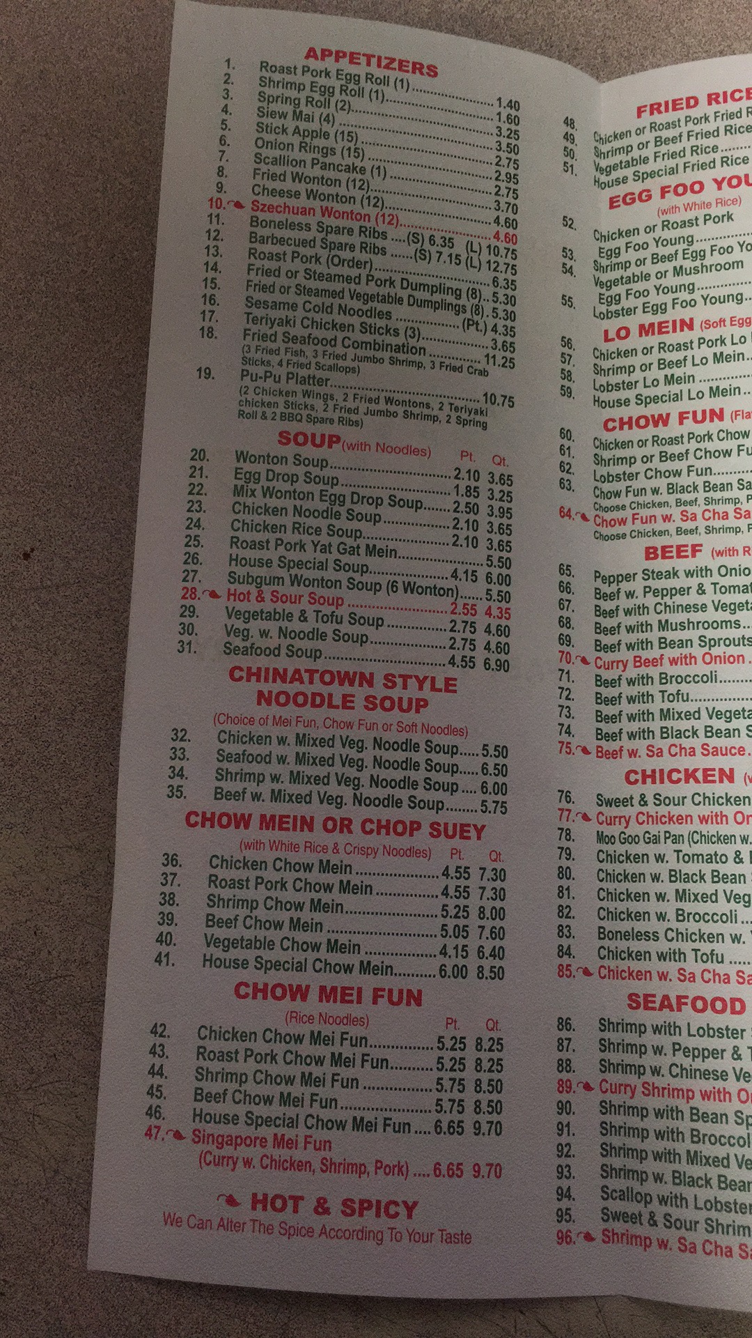 Wah King Chinese Restaurant Menu