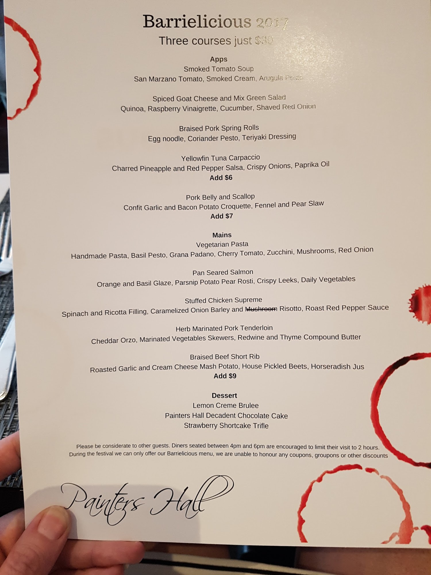 Painters Hall Menu