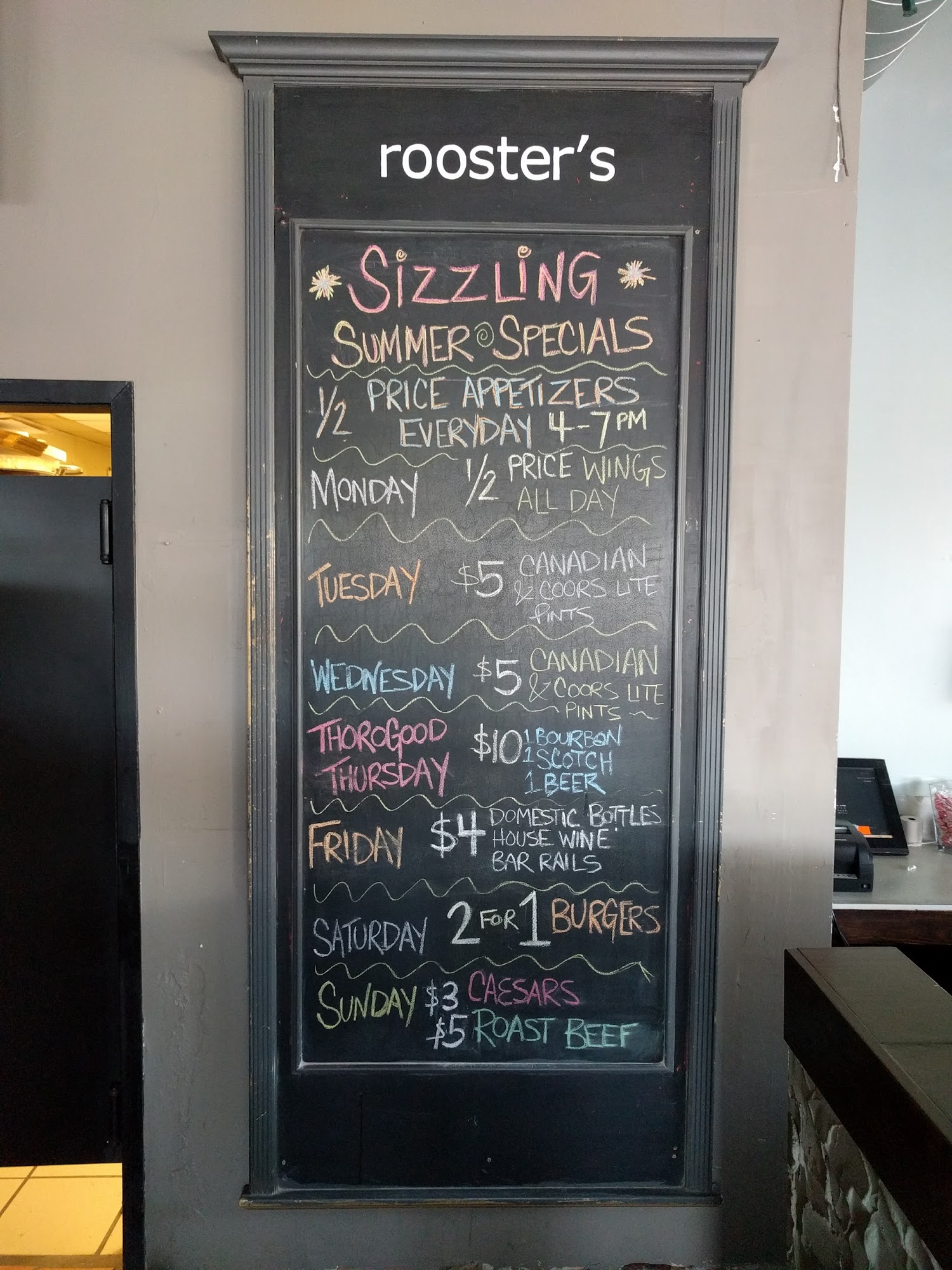 Rooster's Menu