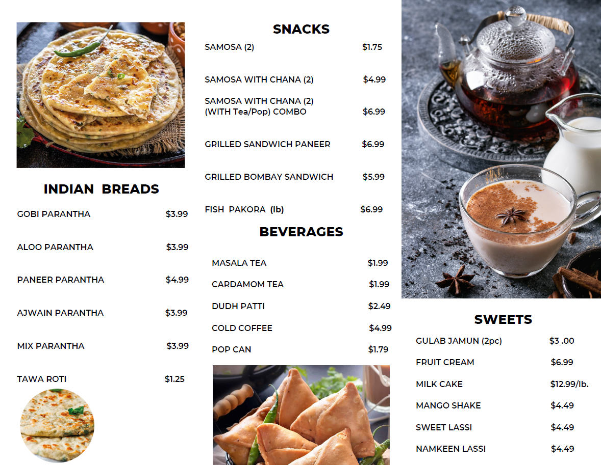 Punjab Tiffins & Take-Out Restaurant Menu