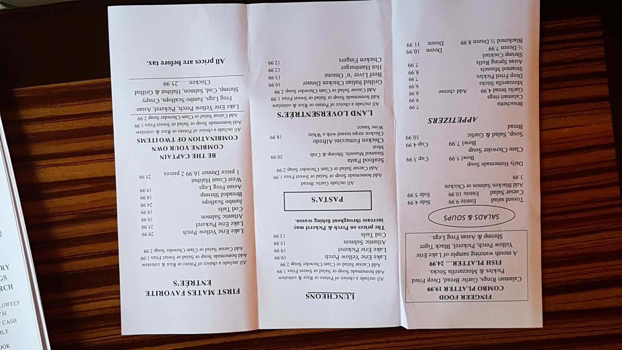 Paula's Fish Place Menu