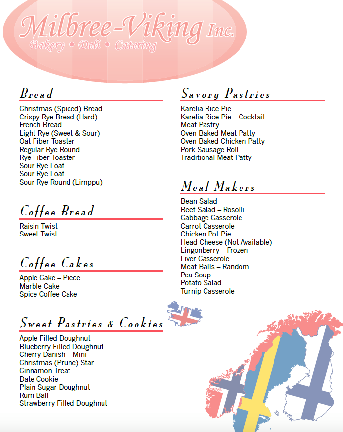 Milbree-Viking Bakery Menu