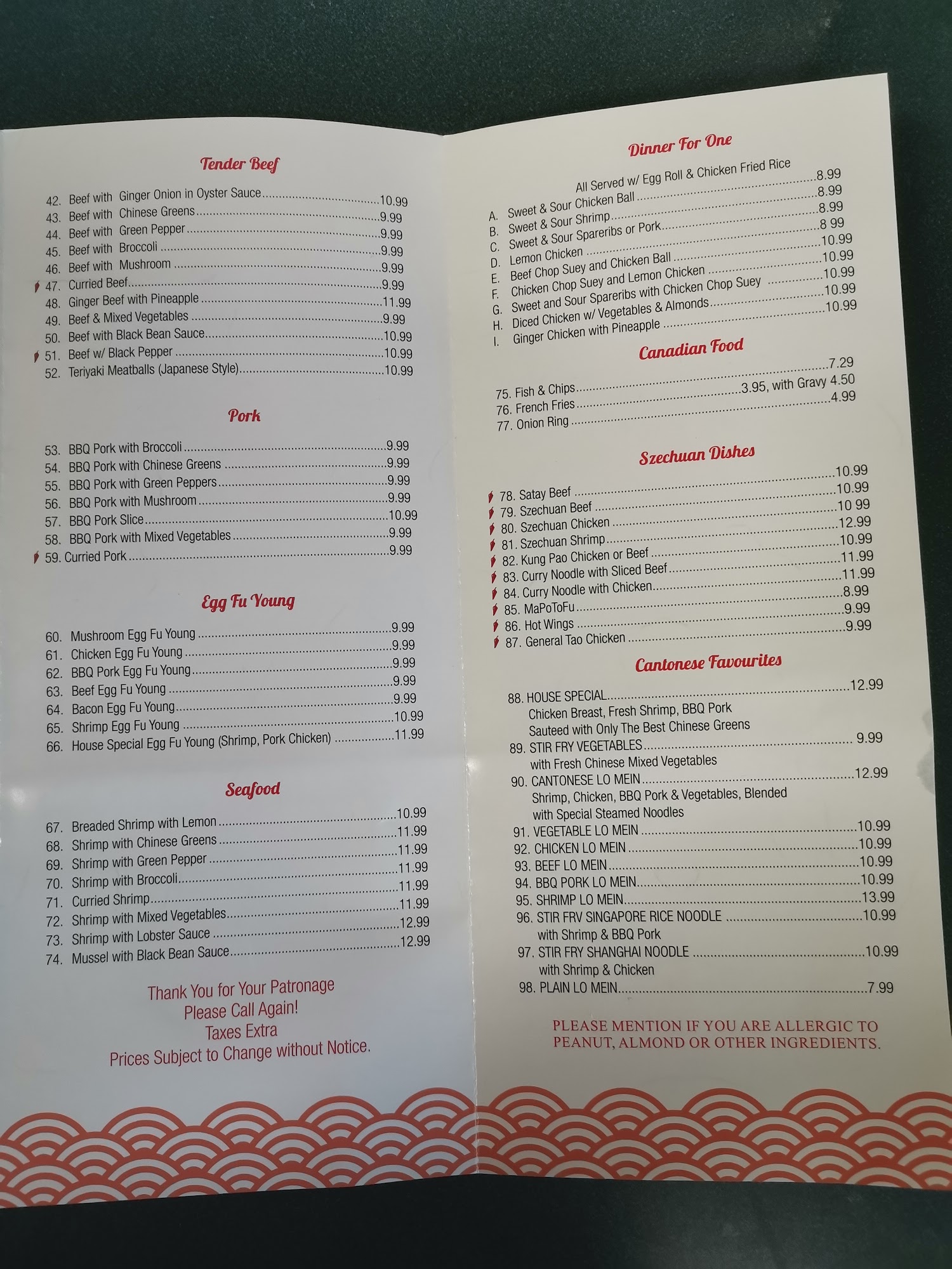 Lucky Chinese Buffet Menu
