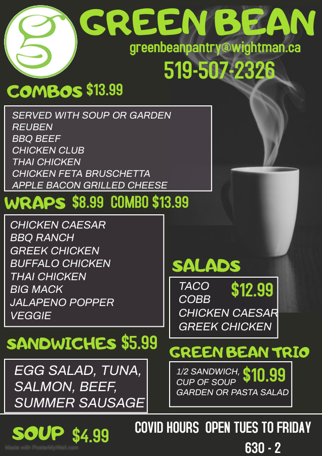 Green Bean Pantry Menu