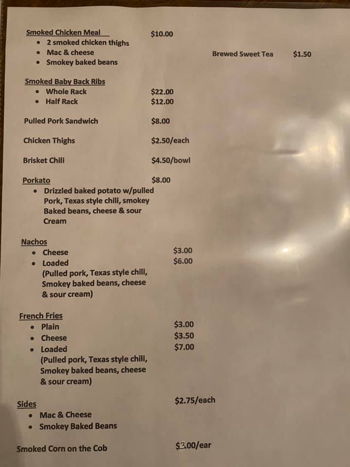 Smokehouse BBQ Menu