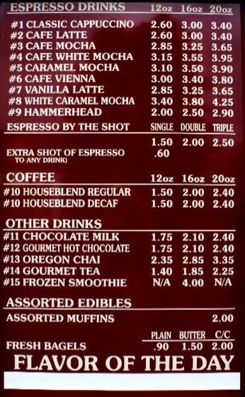 Coffee Connection Menu