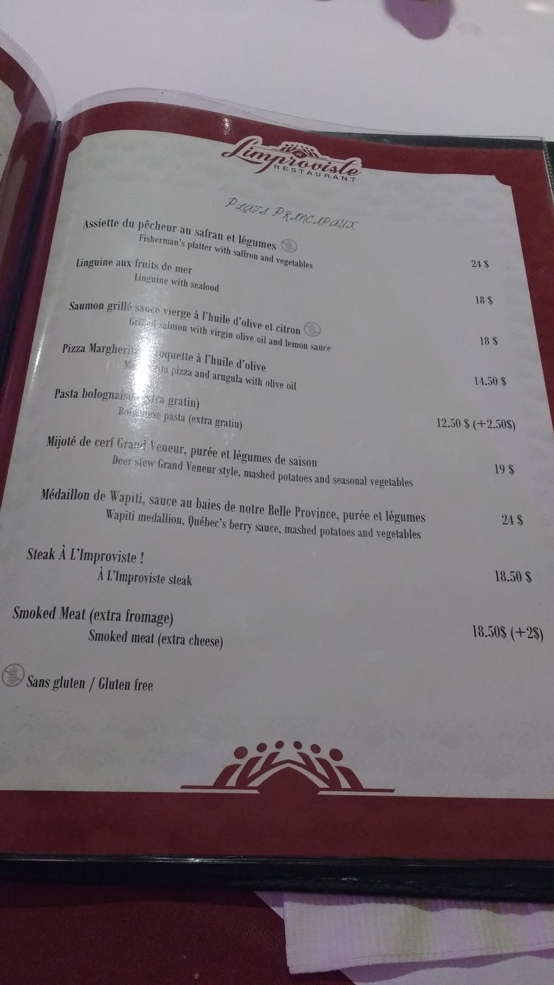 L’improviste Menu