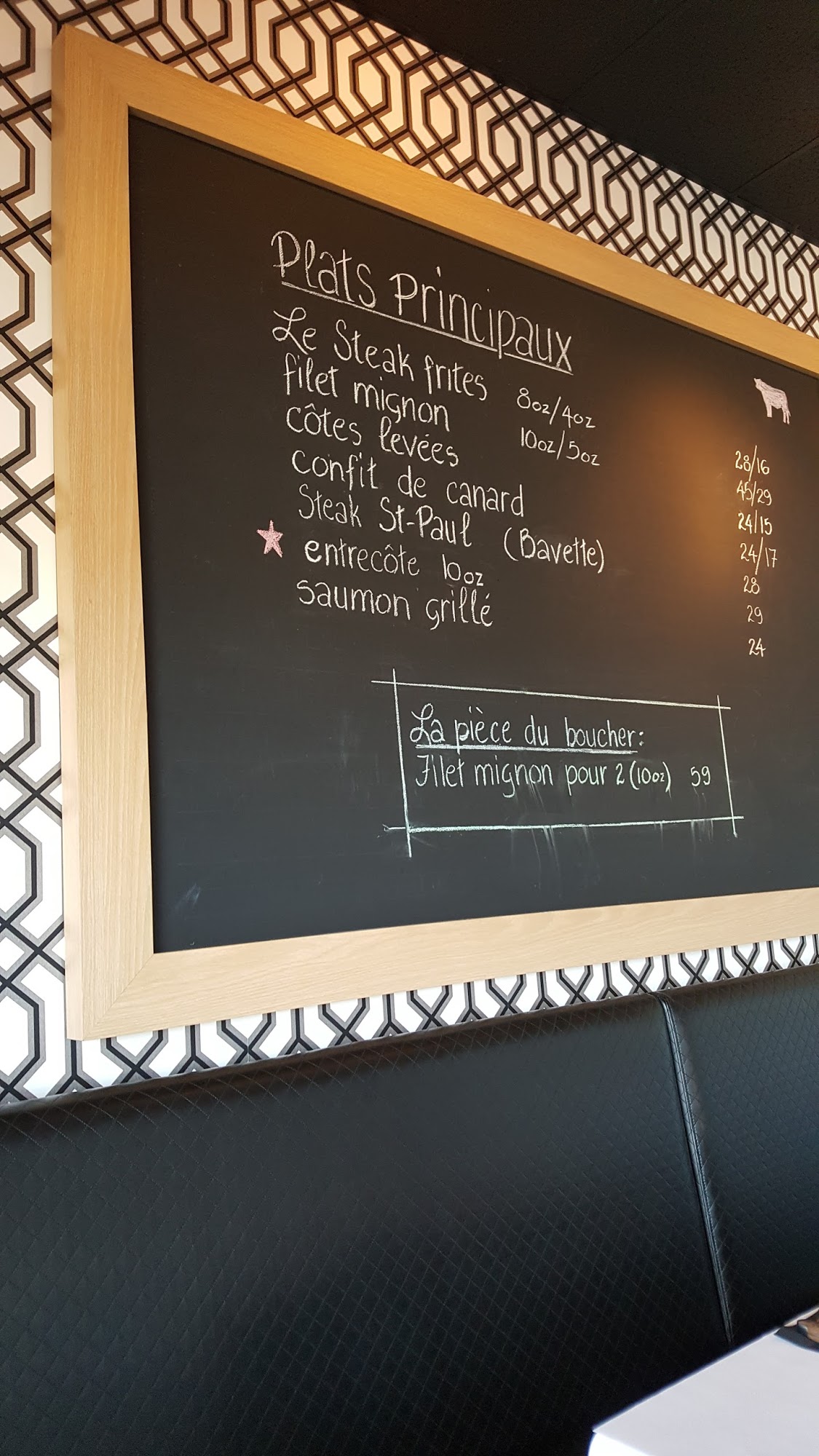 Steak Frites St-Paul Menu