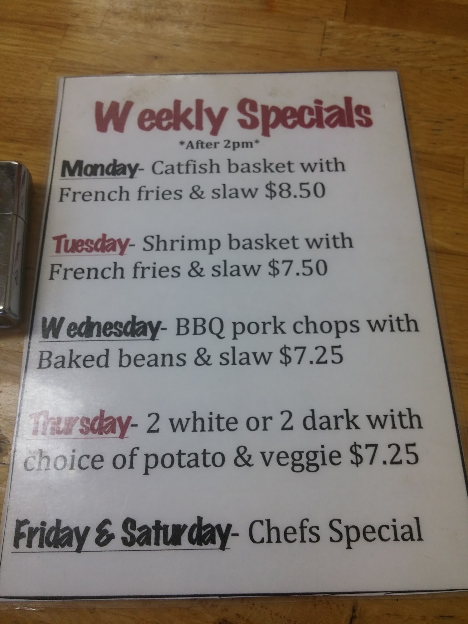 J&J Cafeteria Menu