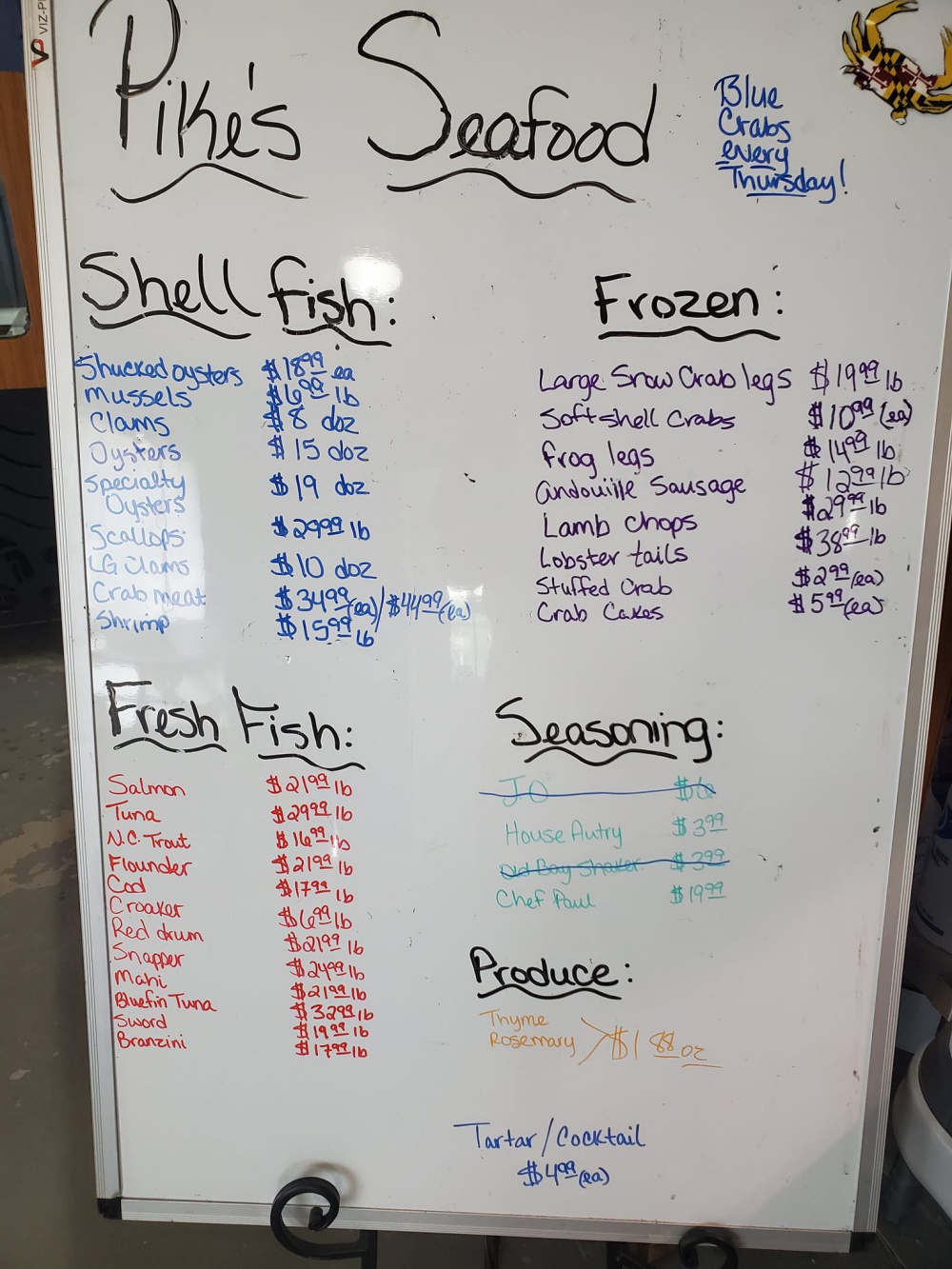 Pike’s Seafood Menu