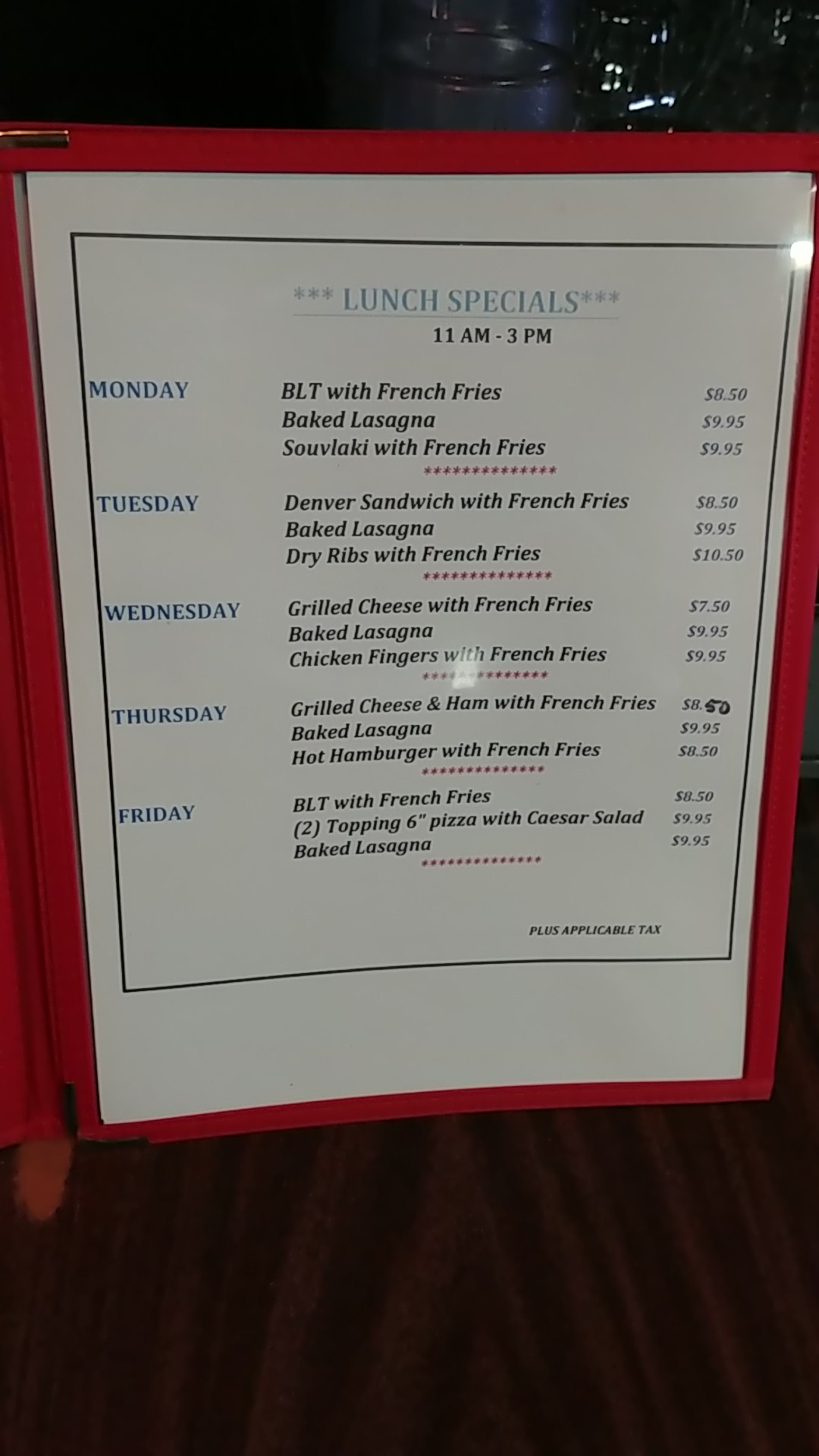 Crown & Hand Pub Menu