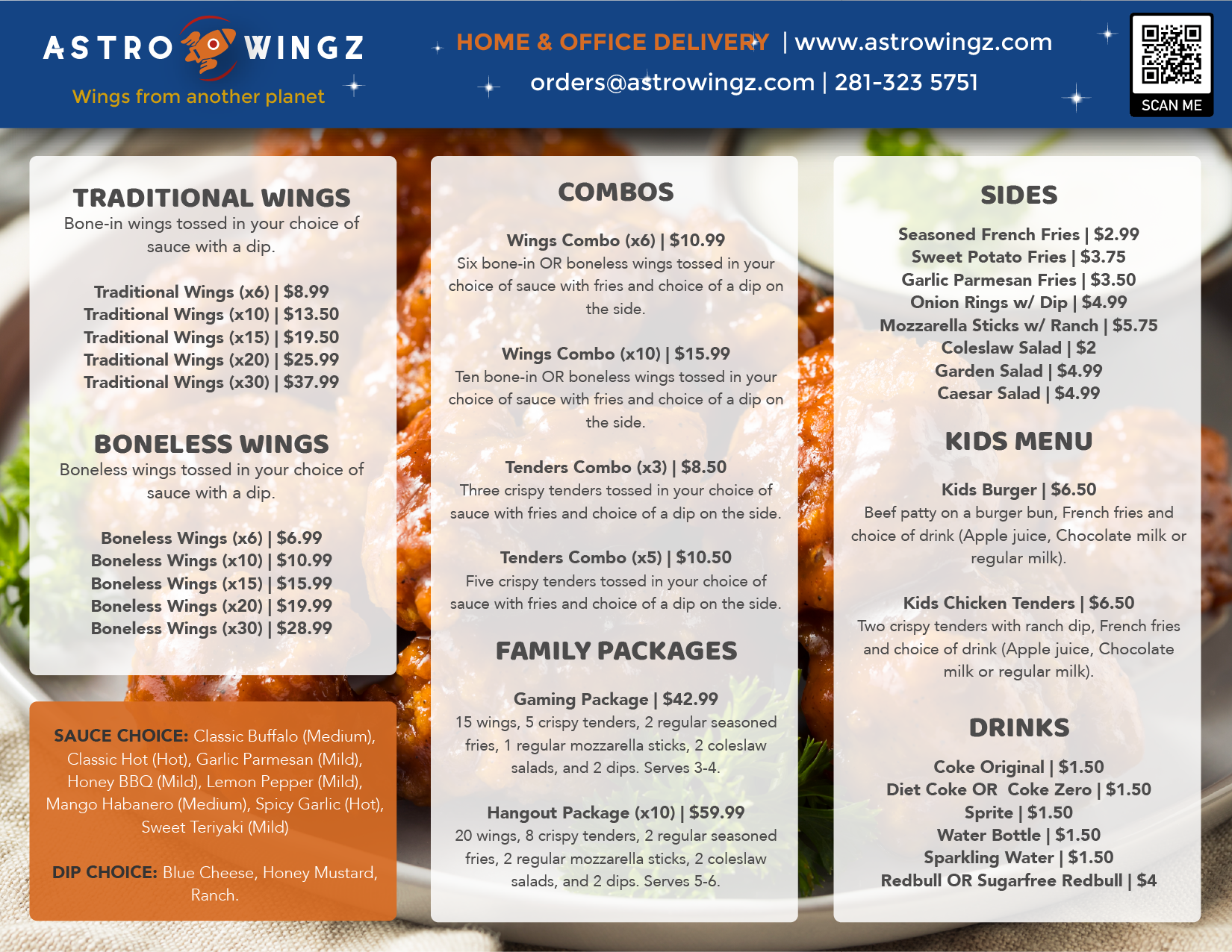 Astro Wingz Menu