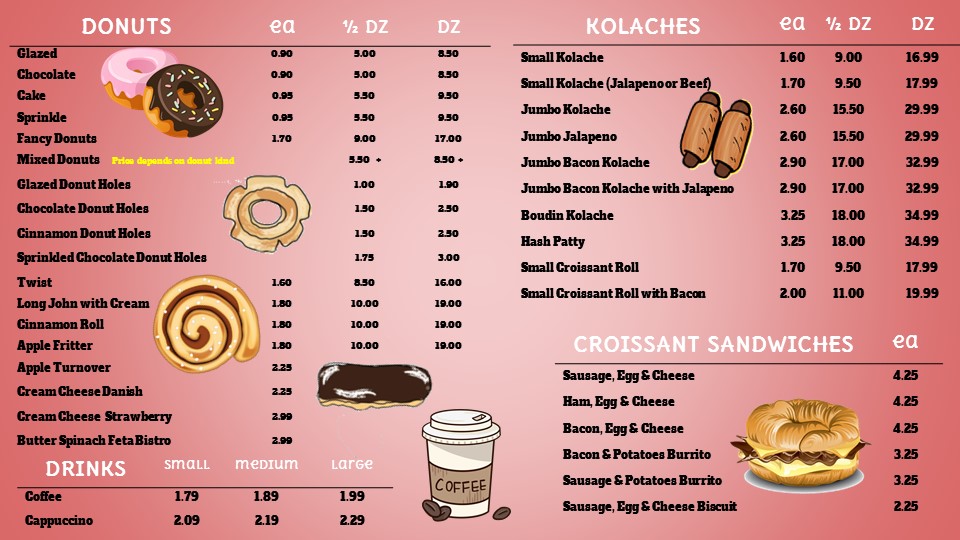 Eskie Donuts Menu