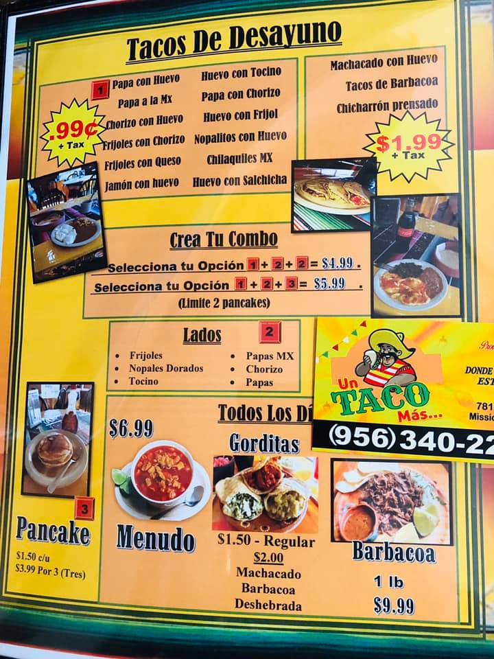Un Taco Mas restaurant Menu