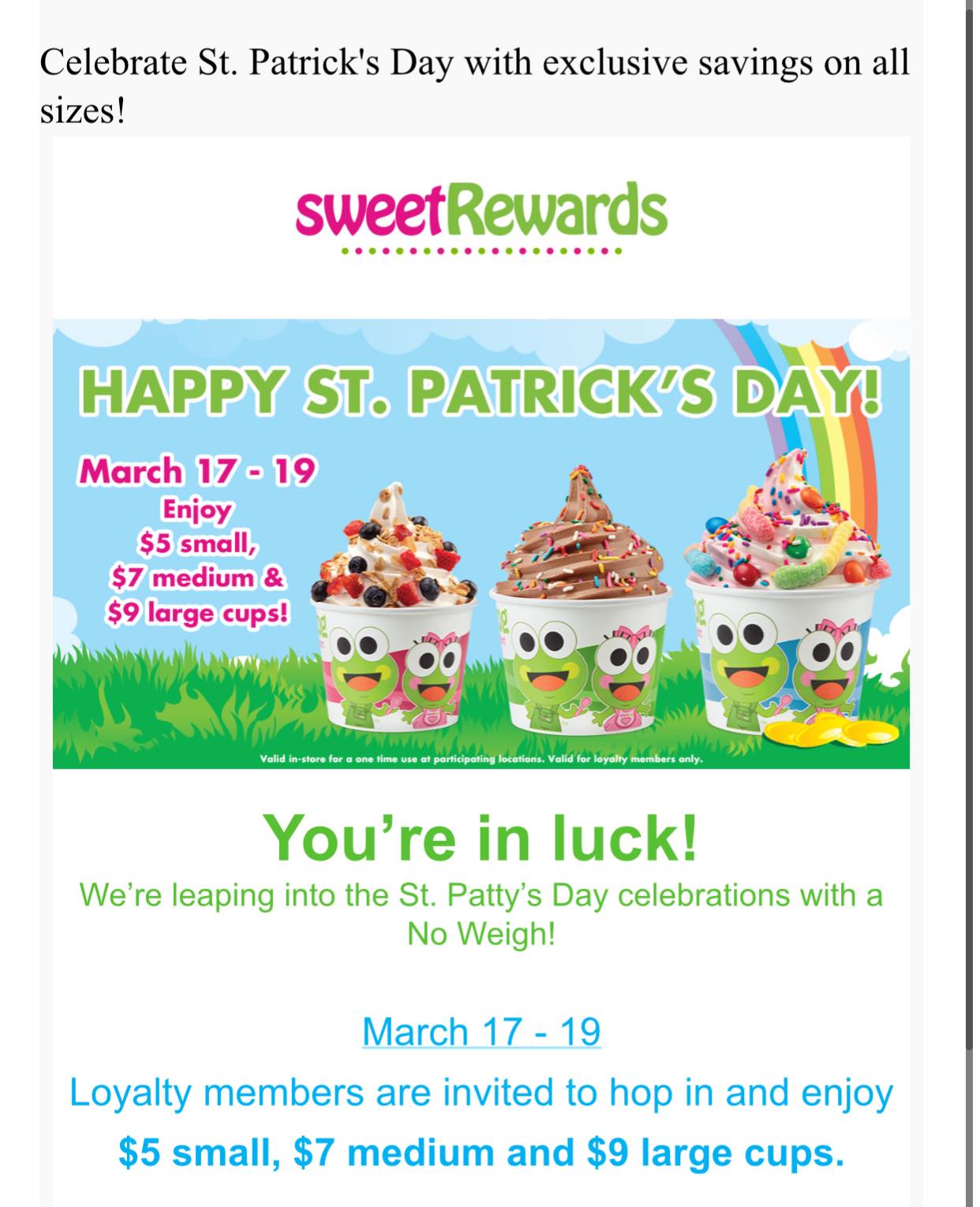 SweetFrog Menu