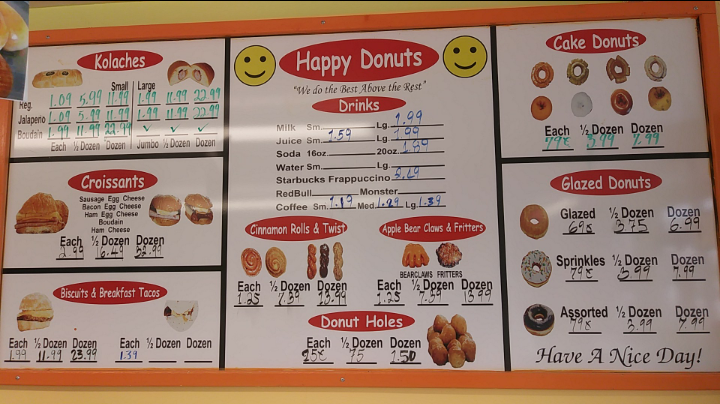 Happy Donuts Menu