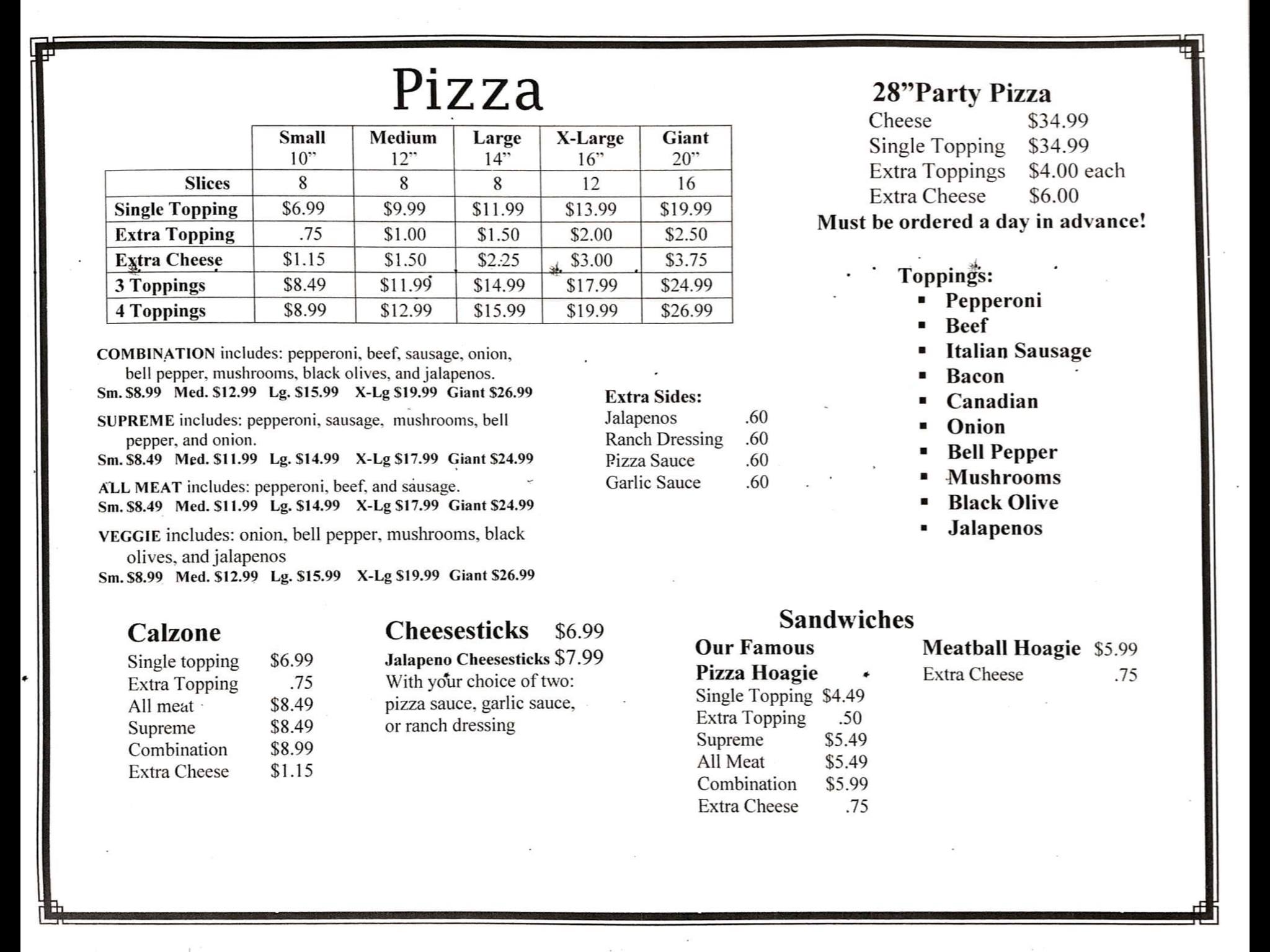 Pizza-N-More Menu