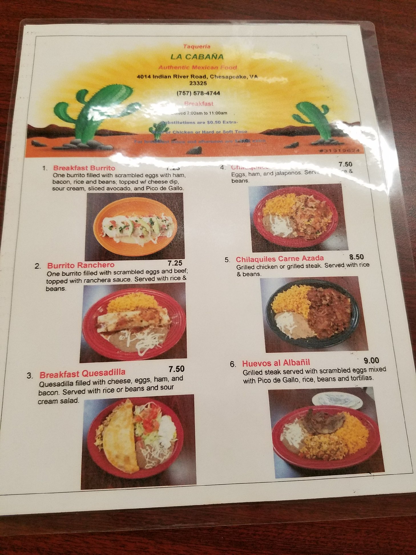 Taqueria La Cabana Menu