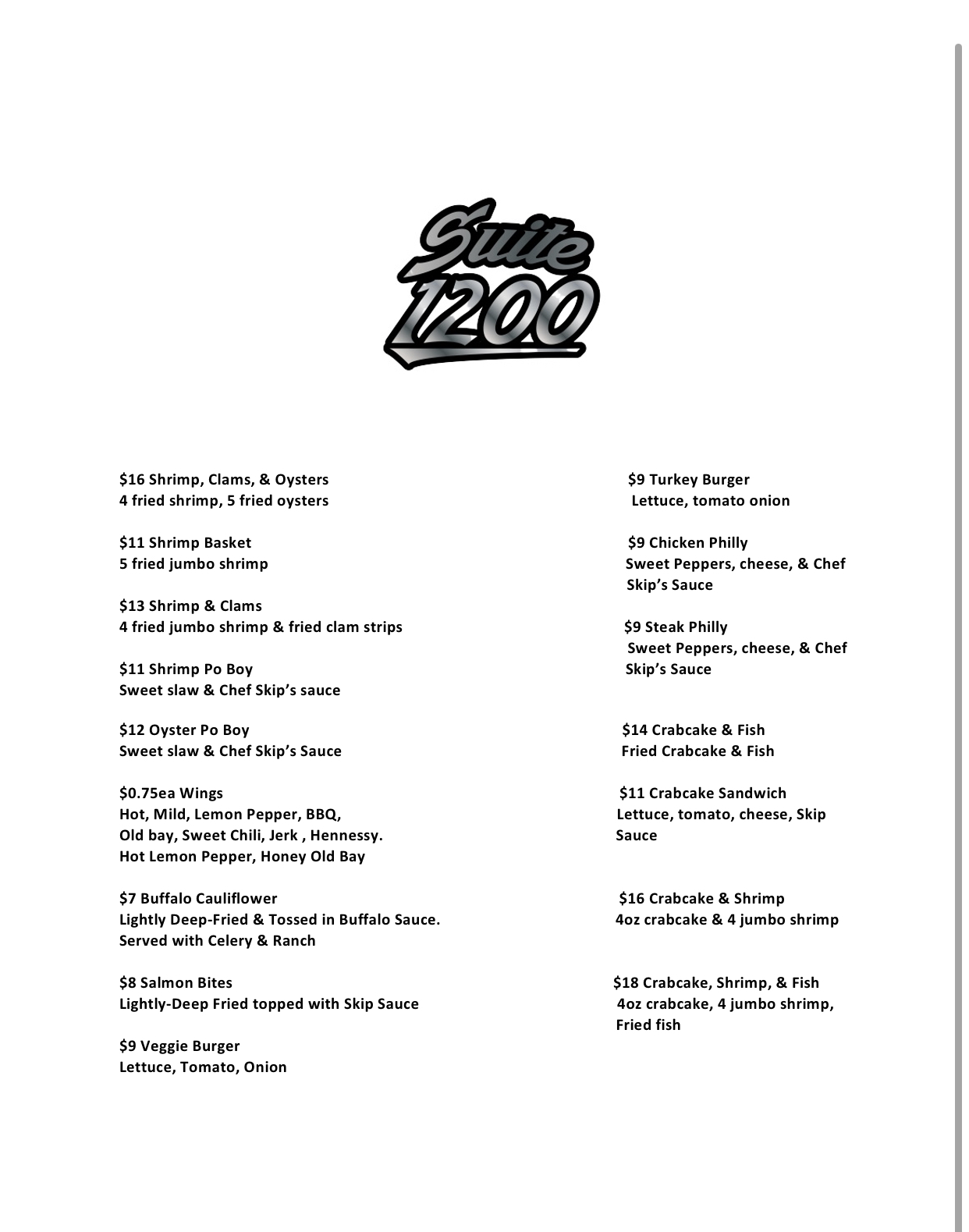 Suite 1200 Menu