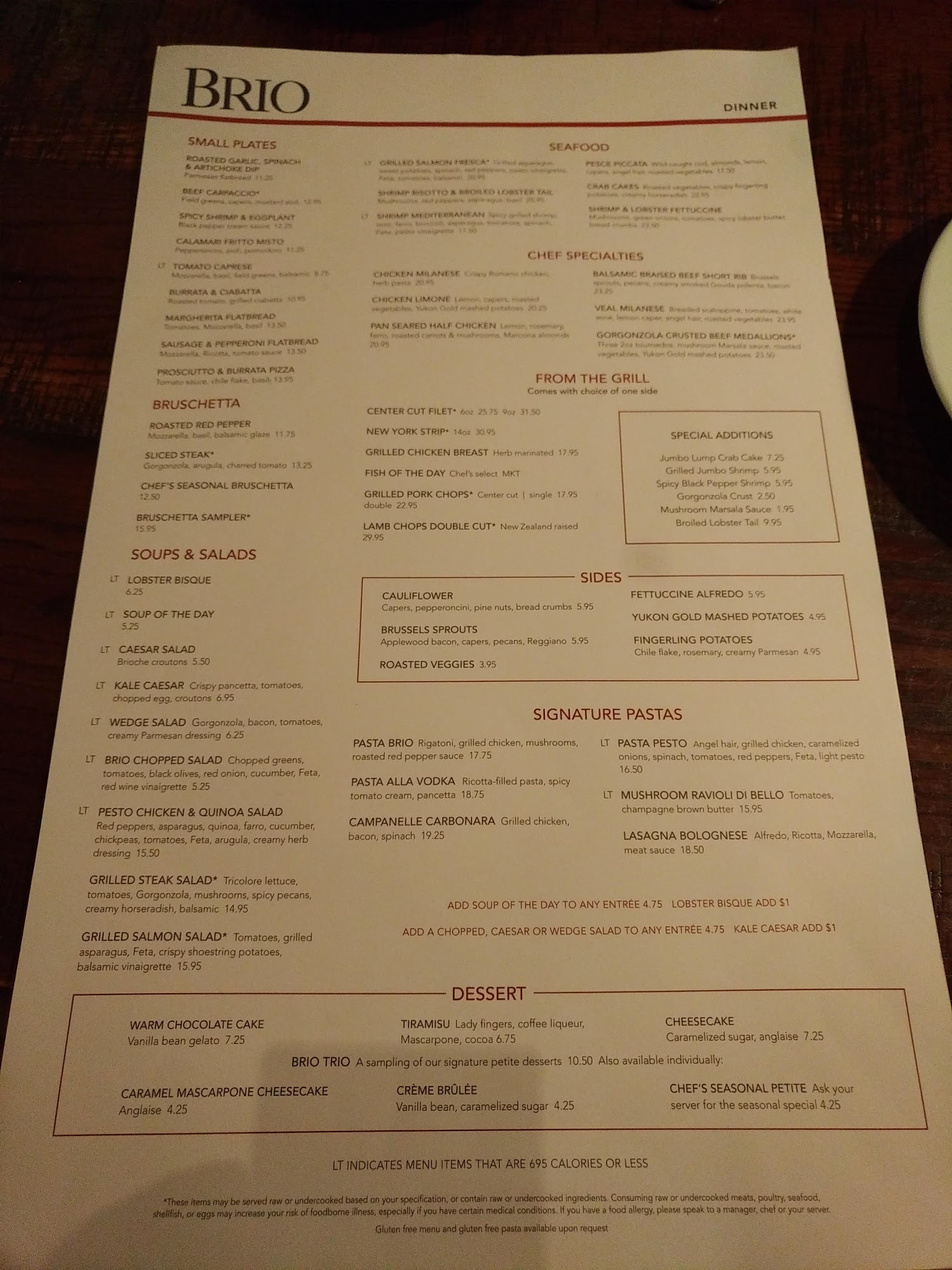 BRIO Menu