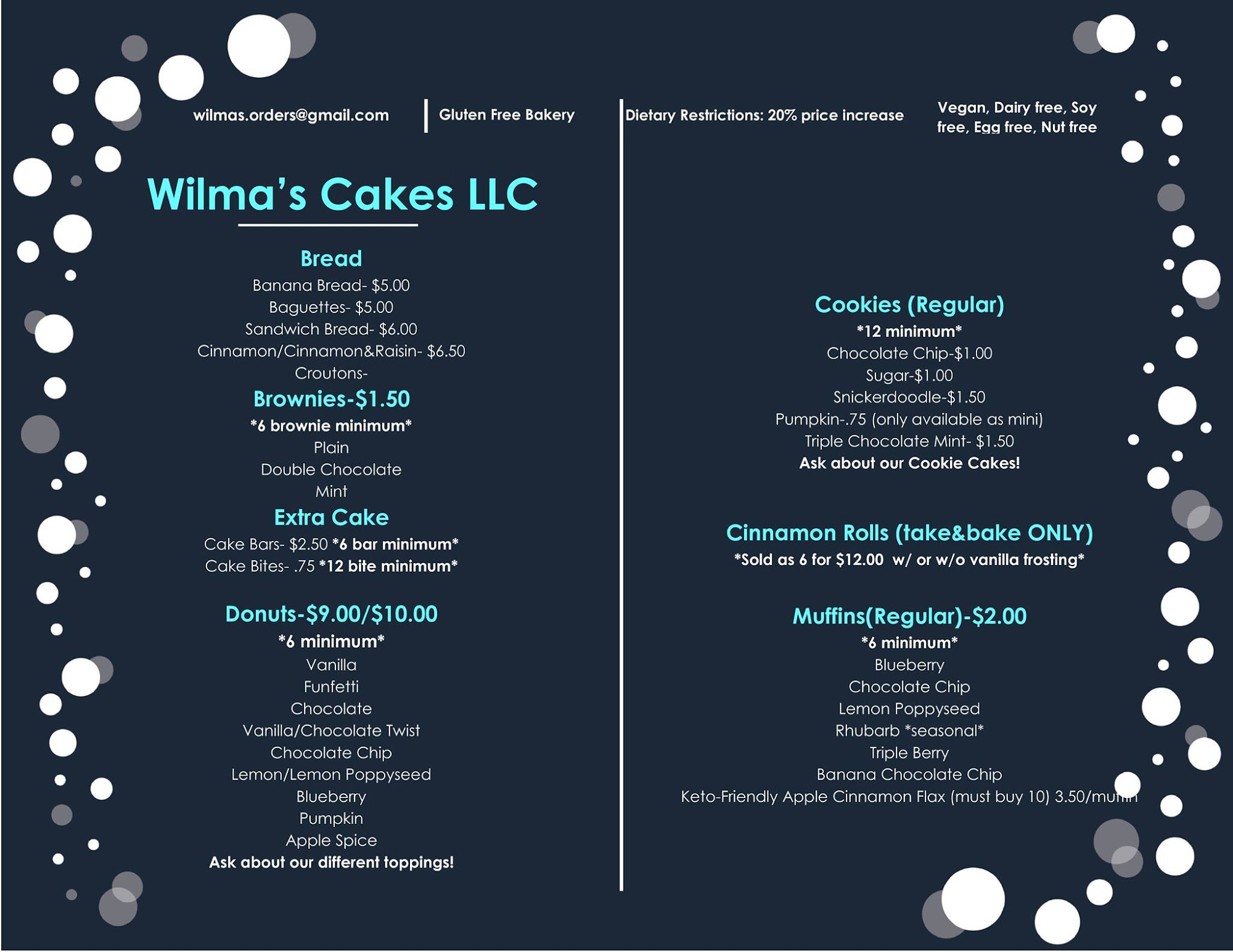 Wilma's Cakes LLC (Appointment Only) Menu