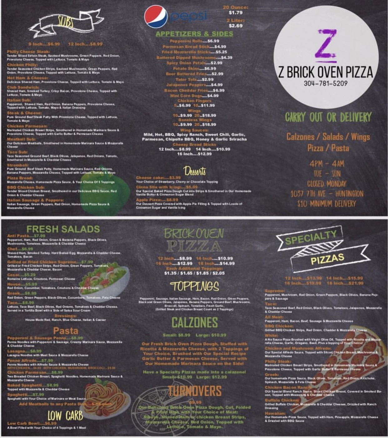 Z Brick Oven Pizza Menu